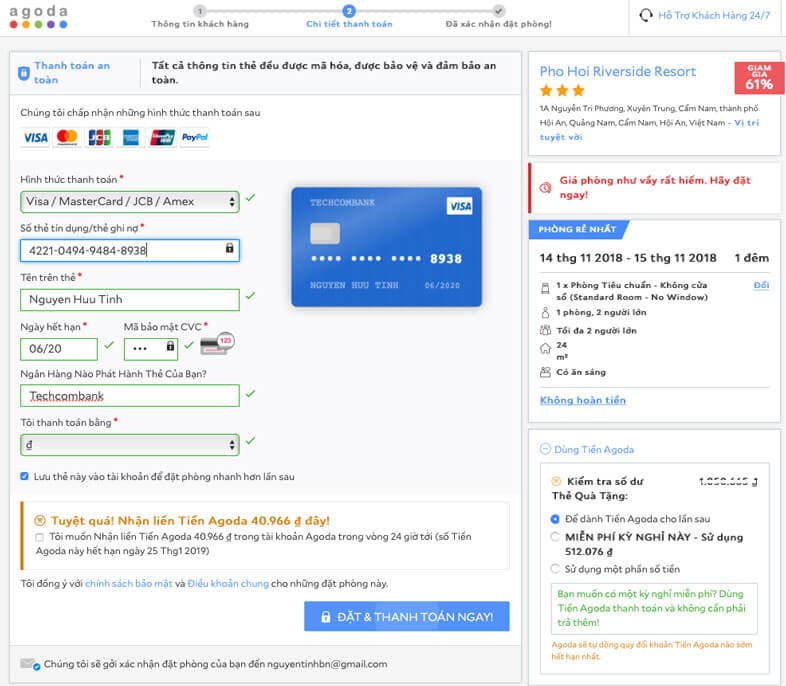 Đặt phòng trên Agoda có cần thanh toán trước không?