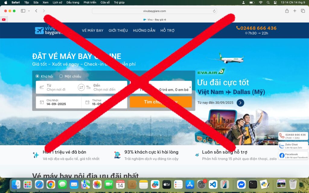 Cảnh báo trang web lừa đảo Vivubaygiare.com đang giả mạo Vivu Tour 1 vivubaygiare luadao
